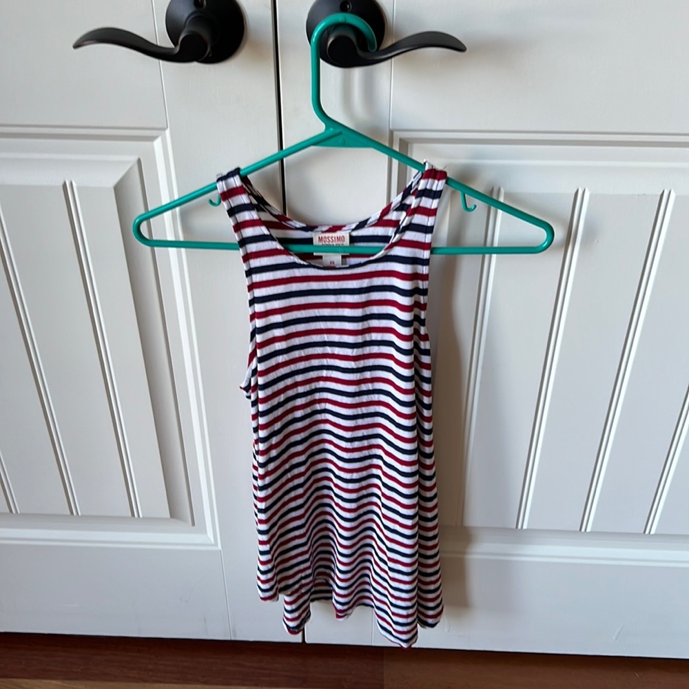 EUC flowy racerback tunic tank, red white and blue!!
